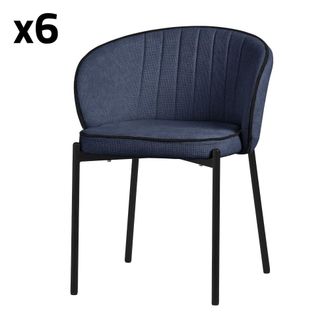 ML Design 6x Sillas de comedor azul oscuro con revestimiento de tela y respaldo