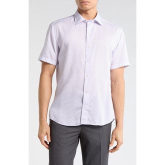 David Donahue Casual Short Sleeve Sport Shirt in White/Purple at Nordstrom Rack, Size Xx-Large