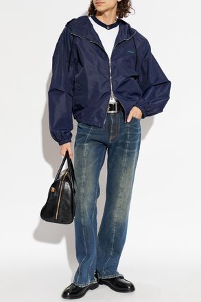 Versace Light Jacket With Hood, Mens, Navy Blue