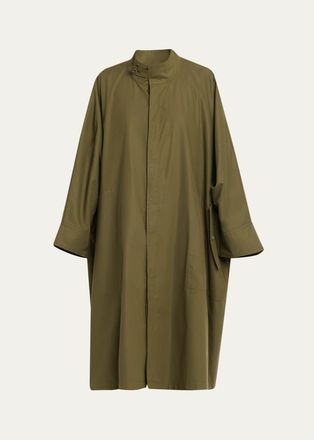 Eskandar Extra Wide Sloped Shoulder Raincoat With Tabs - 3/4 Length