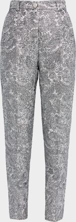 Dolce & Gabbana Metallic Floral Puff Brocade Slim-Leg Ankle Pants