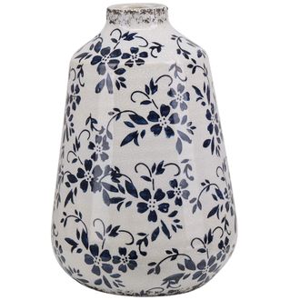 Beliani Beliani - Florero Blanco Y Azul Gres Aspecto Envejecido Dise&ntilde;o Maceta De Interior 25 Cm Impermeable Maroneia