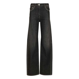 Versace Wide Jeans, female, Black, Size: W28 Embellished High-Waist Regular Jeans