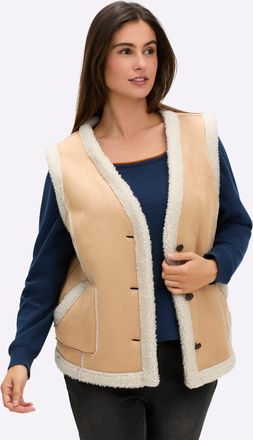 Sheego Lederimitatweste SHEEGO, Damen, Gr. 46, camel, 100% Polyester, Besatz:100% Polyester, gemustert, mehrfarbig, Westen Lederimitatweste