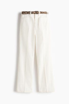 H&M Straight Leg High Waist Jeans in White/leopard Print at Nordstrom, Size 10