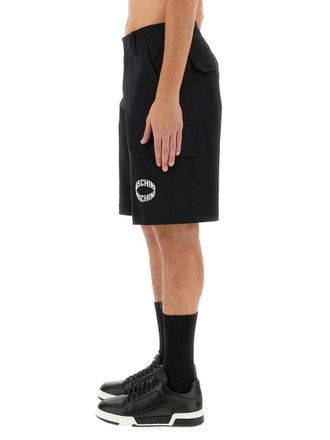 Moschino Logo-Print Cotton Bermuda Shorts - Black