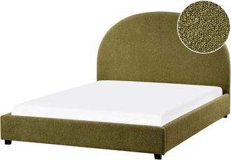 Beliani Cama con somier minimalista de bouclé 140 x 200 cm verde oliva Vaucluse