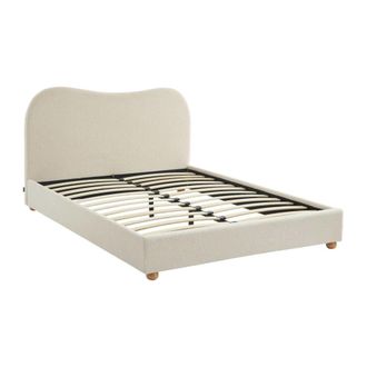 Sweeek Cama con somier y cabecero, acabado borreguito, blanco
