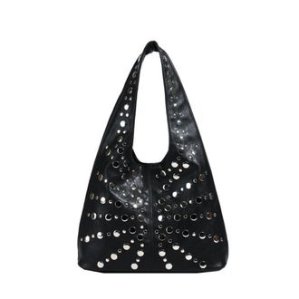 Generic Trendy Polka Dot Studded Bucket Bag for Women, Cool Casual Convertible Armpit Shoulder Tote Bag