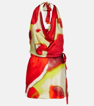 Staud Liora printed silk-blend satin minidress