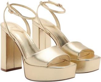 Mango Ankle Strap Platform Sandal in Gold at Nordstrom, Size 41