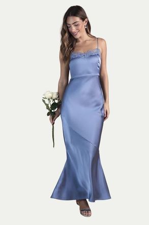 Oasis Lace Trim Strappy Satin Bridesmaid Dress in Blue at Nordstrom, Size 14