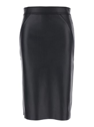 Merci Black Skirt With Rear Zip Closure In Ecoleather Woman