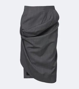 Victoria Beckham Draped asymmetric virgin wool midi skirt