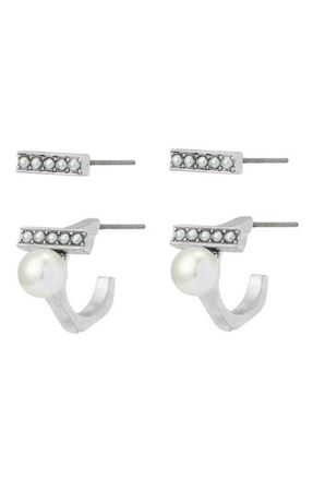 AllSaints Imitation Pearl Bar Earrings in Pearl/Warm Silver at Nordstrom