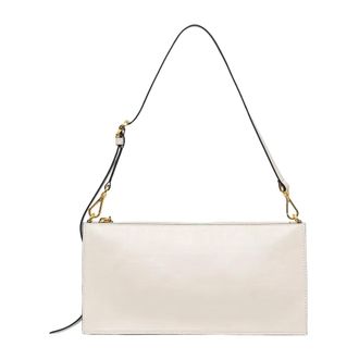 Pollini Tassen, Dames, Beige, ONE Size, Leer, Logo-embossed Tote Bag met Verstelbare Band