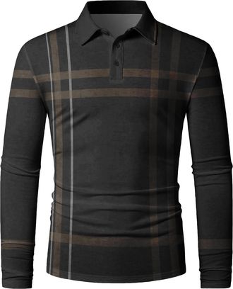 Generic Mens Polo Shirt Long Sleeve Stripe Classic Collar Casual Golf Polo Contrast T-Shirt (UK, Alpha, 4XL, Regular, Regular, Striped Polo shirt8)