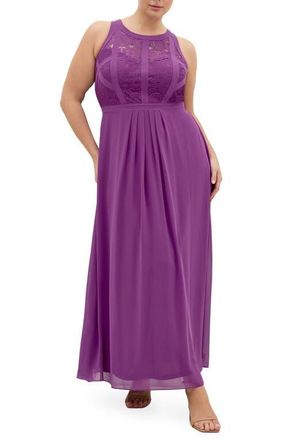 City Chic Chiffon & Lace Maxi Dress in Hollyhock at Nordstrom, Size Xxxs