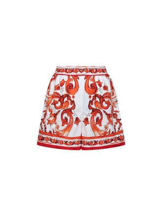 Dolce & Gabbana Womens Bermuda Shorts Maiolica Print Orange Multicolour Cotton