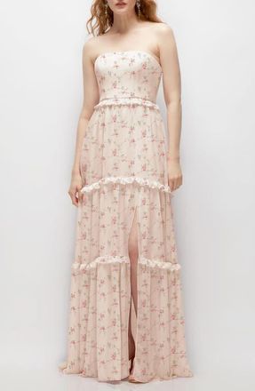 After Six Ruffle Chiffon Strapless Gown in Floral Print at Nordstrom, Size 16