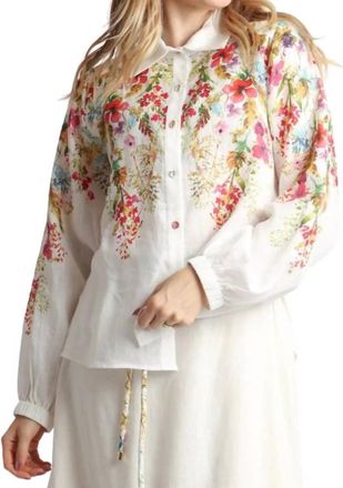 Beulah Floral Printed Linen Button Up Shirt In White