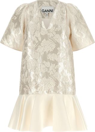 Ganni Satin Cloque Abiti Bianco-Donna