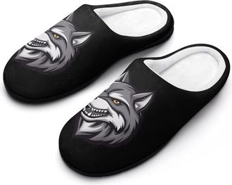 Generic Wolf Wild Animal Mens Slippers Slip On Comfortable Fleece Cotton House Shoes Winter
