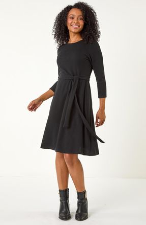 Roman Ribbed Tie Waist Detail Dress