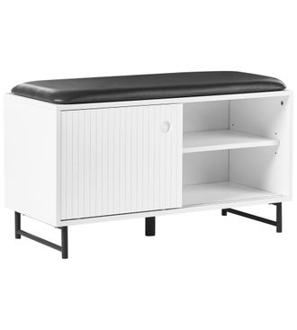 Beliani Zapatero De 2 Compartimentos Y Asiento Acolchado Puertas Correderas De Mdf Blanco Batoche