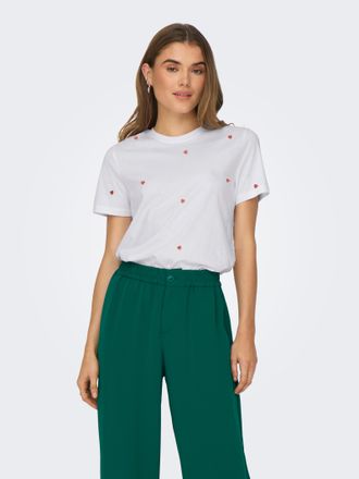 Only Kurzarmshirt ONLY ONLKETTY LIFE S/S O-NECK TOP JRS NOOS, Damen, Gr. XL, weiss (hellwei&szlig; aop:heart), Jersey, Obermaterial: 100% Baumwolle, bedruckt, re