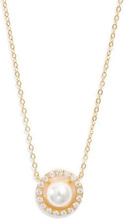 Nordstrom Dainty Cubic Zirconia & Faux Pearl Pendant Necklace in Clear- White- Gold at Nordstrom