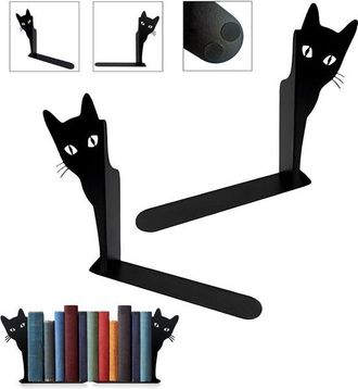 OEM Sujetalibros, Sujetalibros De Metal Con Forma De Gato, Sujetalibros Con Forma De Gato, Decoraci&oacute;n Para Escritorio O Estanter&iacute;a, Negro, 19163 Cm