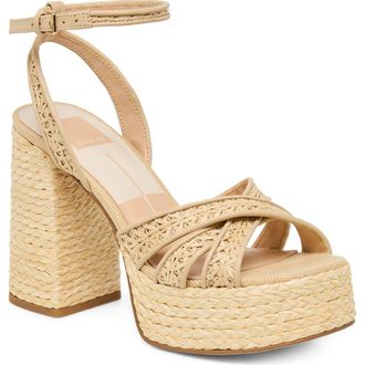 Dolce Vita Danila Piped Platform Sandal in Natural Cross Hatch Raffia at Nordstrom, Size 9.5
