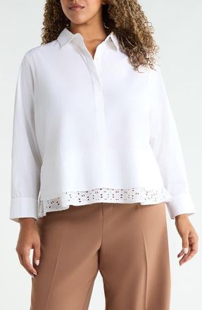 Nic+Zoe Eyelet Trim Stretch Cotton Popover Shirt in Paper White at Nordstrom, Size 2X