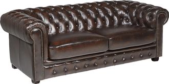 Vente-Unique Sof&aacute; 3 plazas chesterfield BRENTON 100% piel de b&uacute;falo- Marr&oacute;n