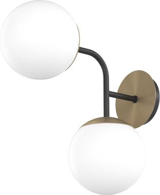 Top-Light Applique Moderna Clear Metallo Nero e Ottone Vetro Bianco 2 Luci E27