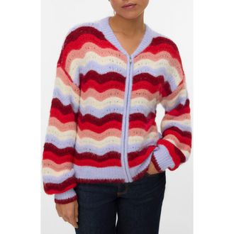 Vero Moda Doja Stripe Zip Front Cardigan in Baby Lavender Stripe at Nordstrom Rack, Size X-Small