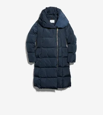Cole Haan Womens Signature Asymmetrical Collar Convertible Coat 40in - Blue Size Medium