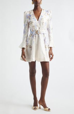 Zimmermann Kindred Spirit Luna Long Sleeve Linen Minidress in Blue Songbird at Nordstrom, Size 1