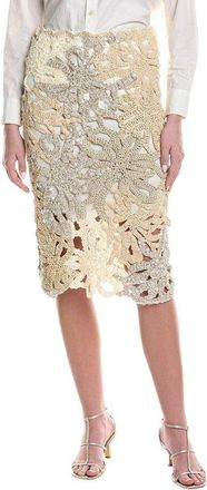Brunello Cucinelli Beige Crochet Lace Midi Skirt, Size Large