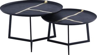 Vente-Unique Mesas auxiliares apilables de metal - Negro y dorado - ADALINA