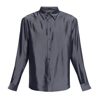 Giorgio Armani Satin Shirt - Heren - Zakelijke Overhemden - Blauw - L - Leer - Overhemden