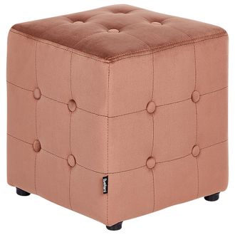 Beliani Beliani - Puf Cubo Reposapi&eacute;s Capiton&eacute; Dormitorio Sala De Estar Terciopelo Rosa Melocot&oacute;n Wisconsin