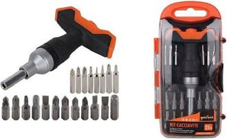 Trade Shop Trade Shop - Kit Cacciavite Cricchetto Con Manico A T Multiuso 25pz Inserti Intercambiabili