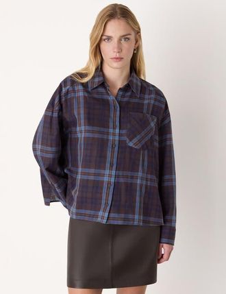 Whistles Checked Brushed Cotton Shirt in Blue/multi at Nordstrom, Size 14