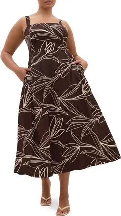 City Chic Athena Sketch Floral Print Dress in Choc Bloom at Nordstrom, Size 10W