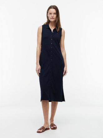 Tommy Hilfiger Womens Sleeveless Pique Midi Polo Dress - Navy - XS