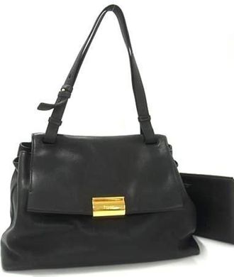 Ferragamo Black Leather Handbag Shoulder Bag Tote Bag (Pre-Owned)