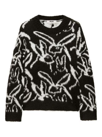 Msgm rabbit-print sweatshirt - women - Polyamide/Polycarbonite/Fabric - L - Black