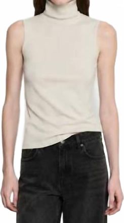 Enza Costa Cashmere Jersey Sleeveless Turtleneck Top In Cream